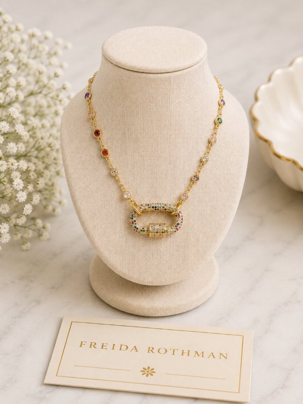 Freida Rothman Multicolor Bezel Pave Clasp Necklace NWT $149 MSRP